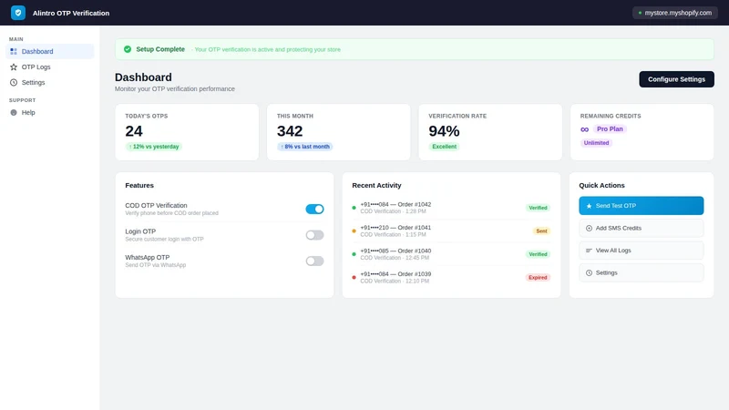 Alintro OTP Login & Verify