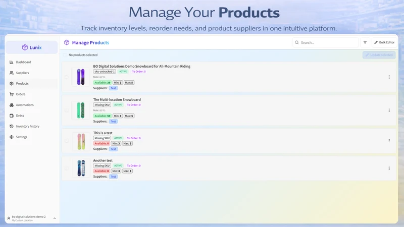 Lunix: Suppliers & Inventory