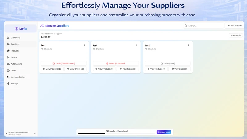 Lunix: Suppliers & Inventory