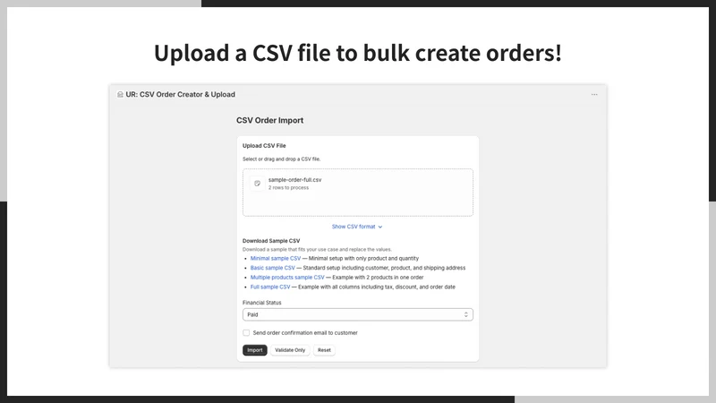 UR: CSV Order Creator & Upload