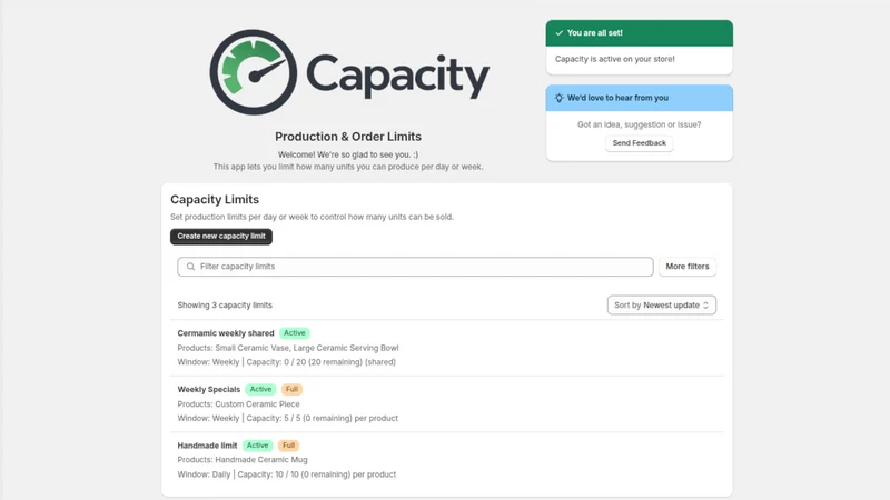 Capacity ‑ Order limits