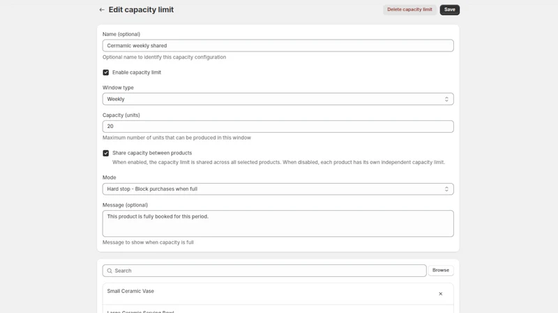 Capacity ‑ Order limits