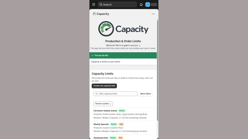 Capacity ‑ Order limits