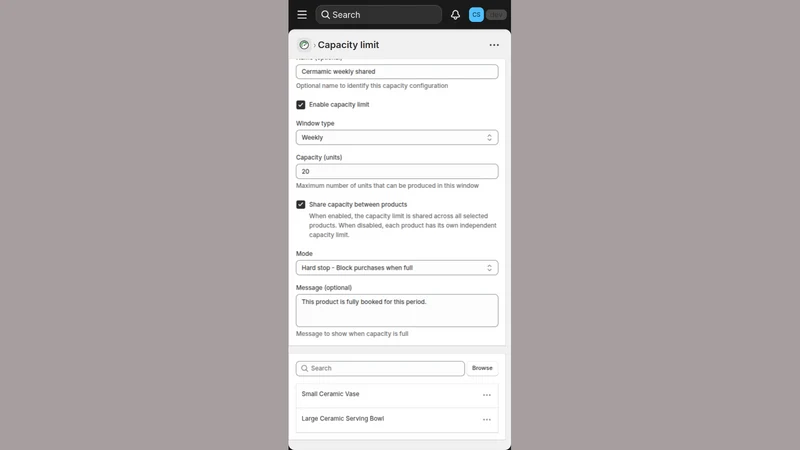 Capacity ‑ Order limits