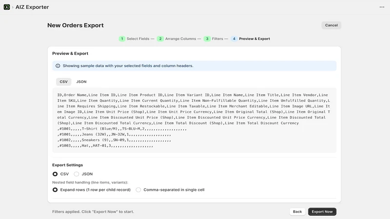 Upatra: Order & CSV Export