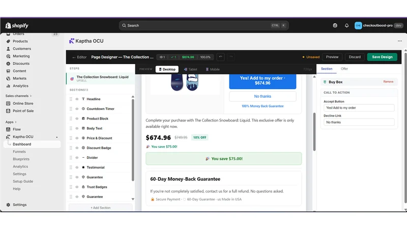 Kaptha OCU ‑ One Click Upsell