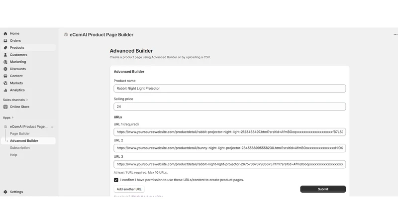 eComAI Product Page Builder