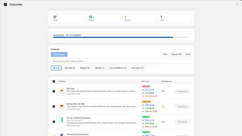 DutyCode – Automatic HS Codes
