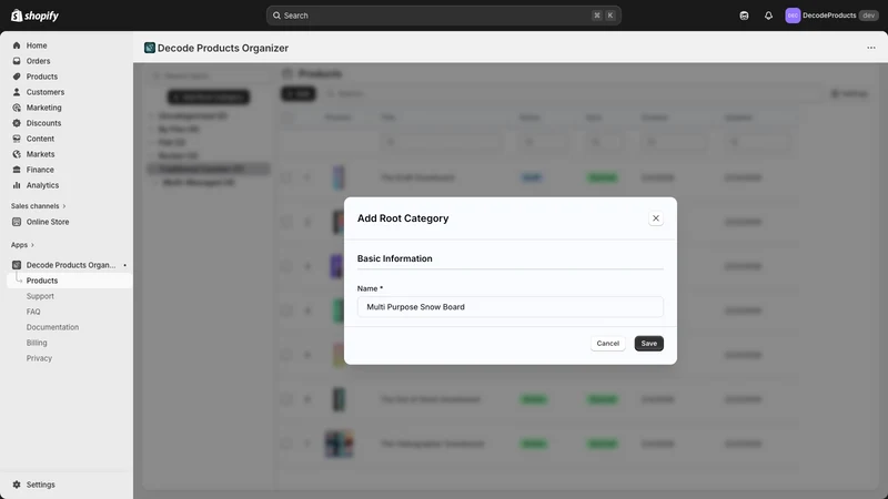 Decode Products Organizer