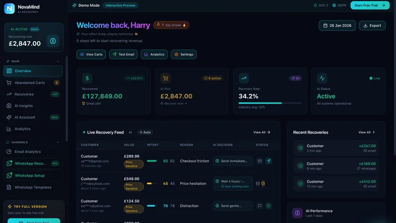 NovaMind AI Cart Recovery
