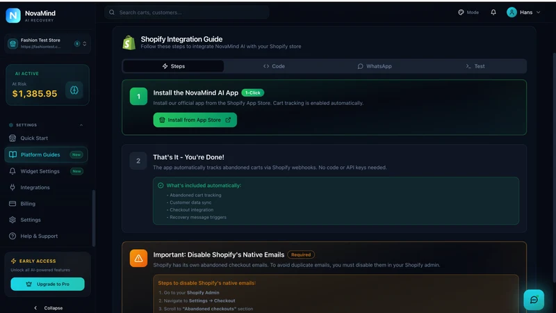 NovaMind AI Cart Recovery