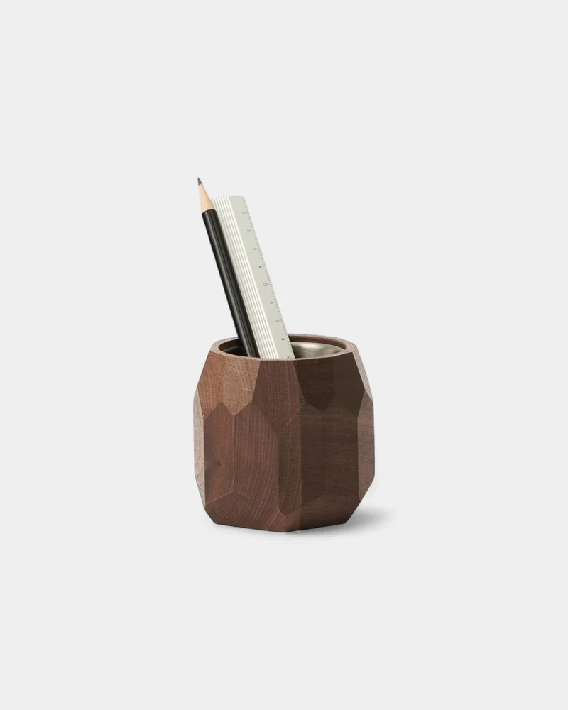 Portalápices geométrico de madera de nogal personalizable