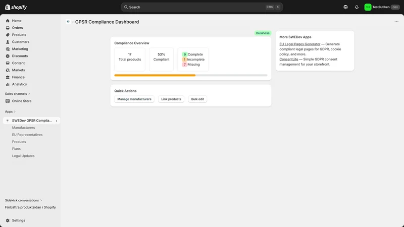 SWEDev GPSR Compliance Hub