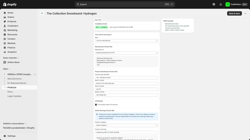 SWEDev GPSR Compliance Hub