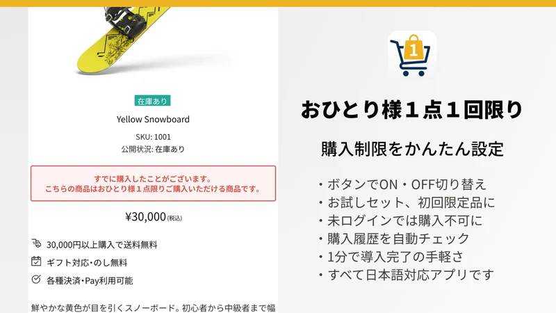 おひとり様一点一回限りの購入制限アプリ