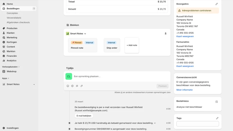 Smart Notes: Team Order Notes