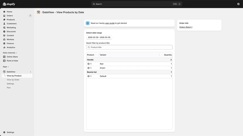 DateView: Order Prep Calendar