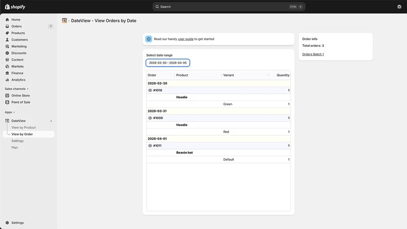 DateView: Order Prep Calendar
