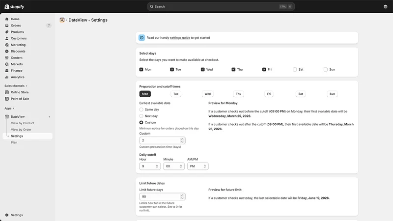 DateView: Order Prep Calendar