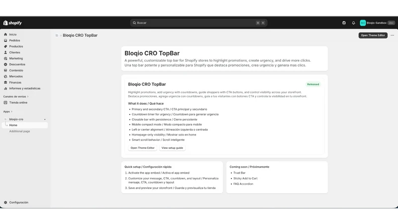 Bloqio CRO TopBar