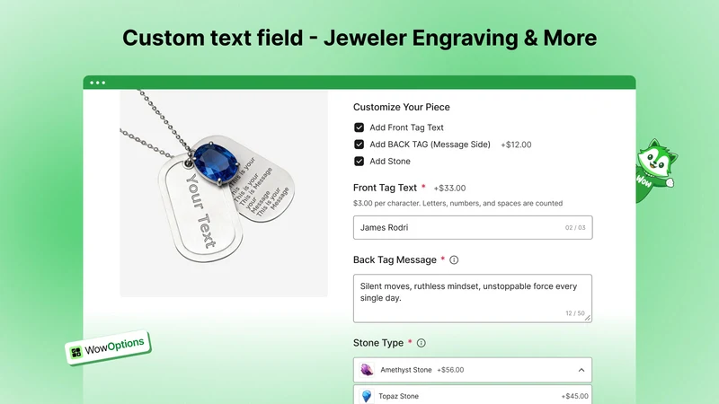Wow Custom Product Options