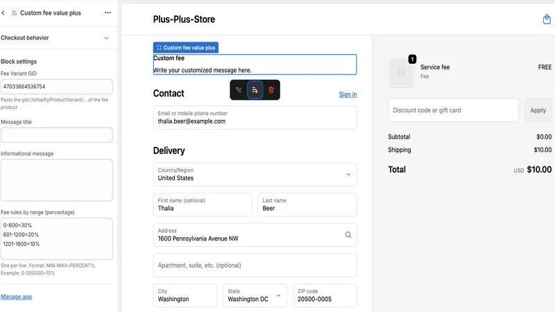 Custom fee value for plus