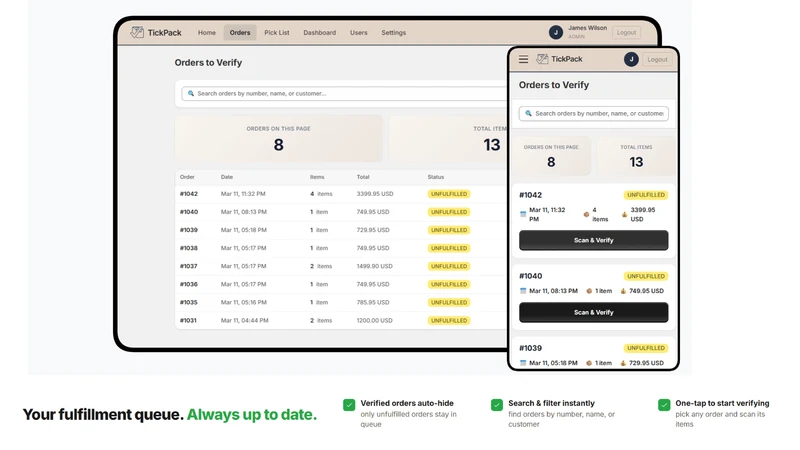 TickPack: Scan, Verify & Pack