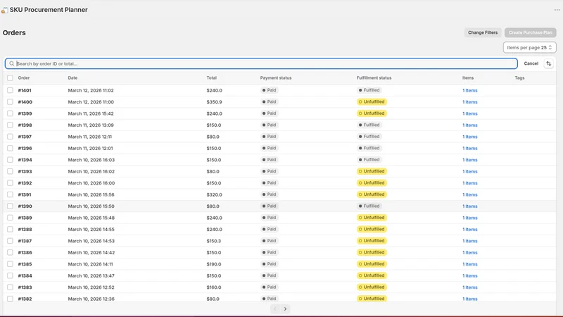 SKU Procurement Planner