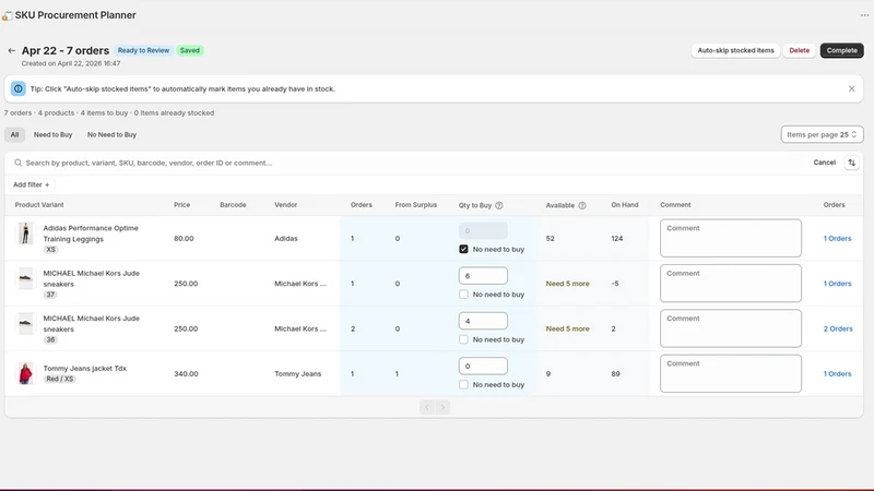 SKU Procurement Planner