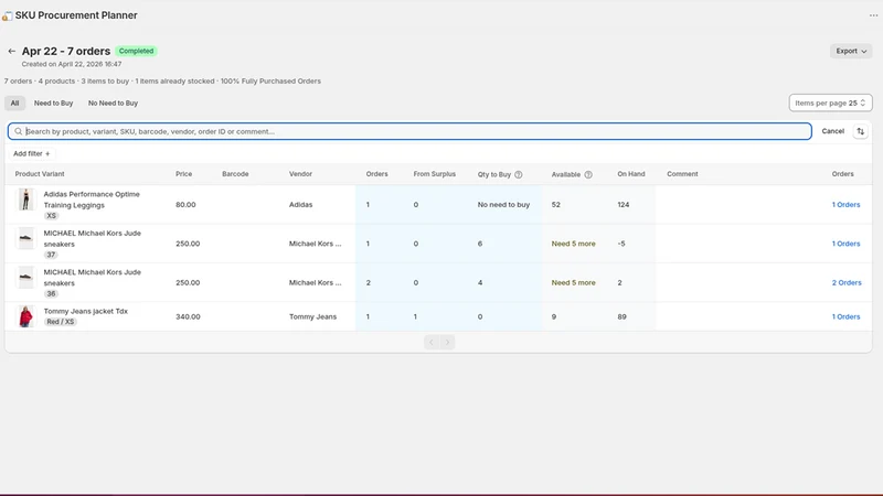 SKU Procurement Planner