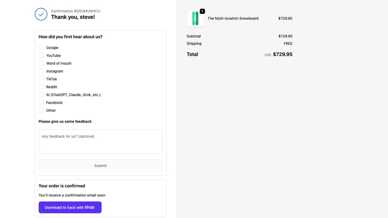 Sublime Post Purchase Survey