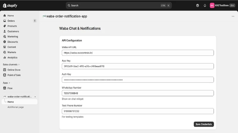 Waba NXC WhatsApp Notification