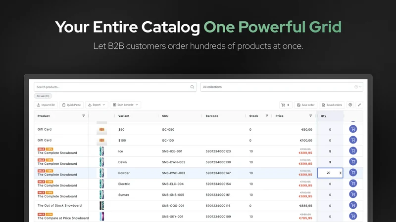 Quick Order B2B Grid