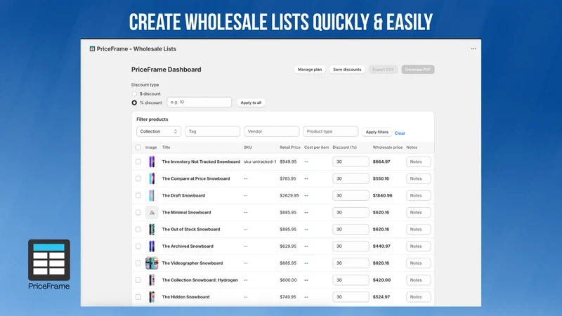 PriceFrame | Wholesale Lists