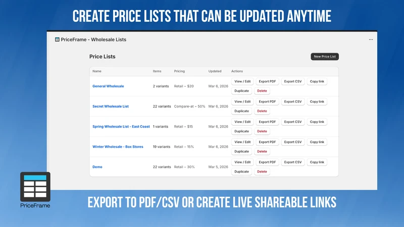 PriceFrame | Wholesale Lists