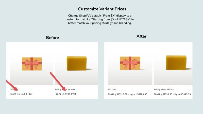 Variation Price Display Range