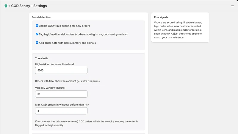 COD Sentry: Order Risk Score