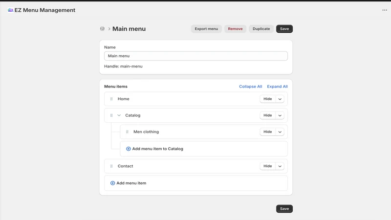 EZ Menu Management