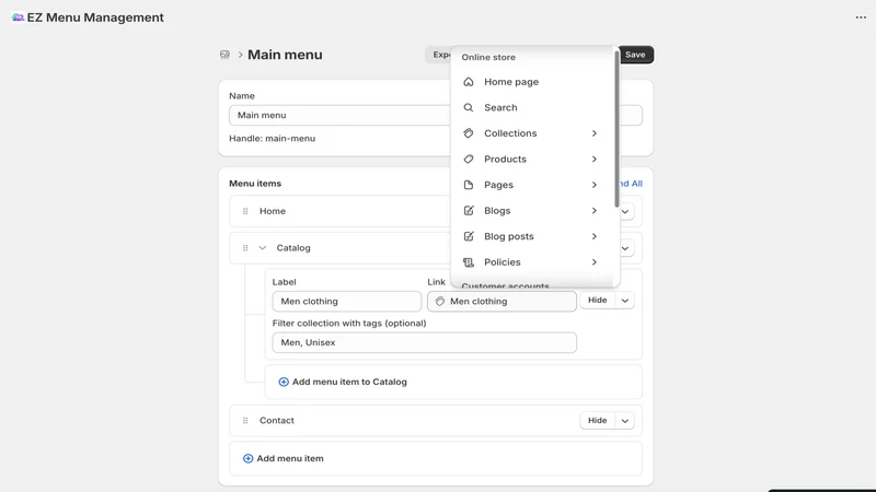 EZ Menu Management