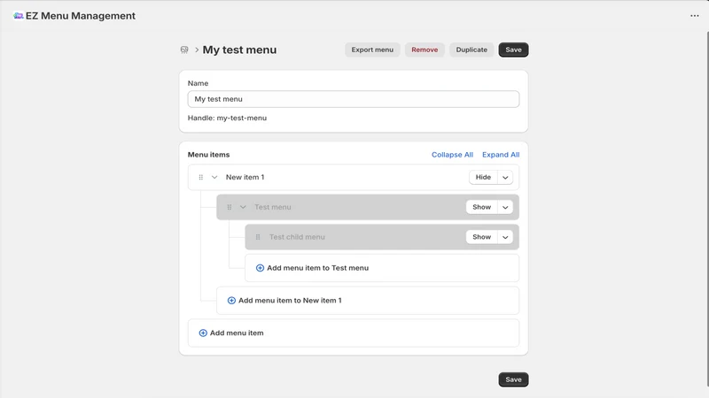EZ Menu Management