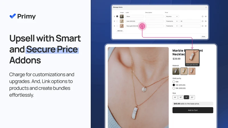 Primy Live Product Options