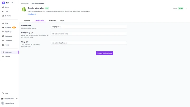 Turbodev: WhatsApp & Cart