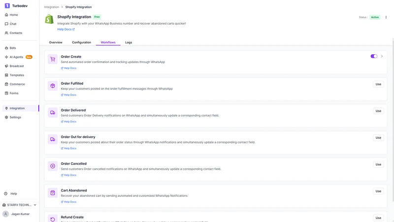 Turbodev: WhatsApp & Cart