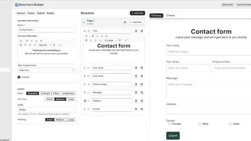Qivra Form Builder