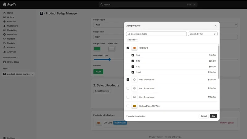 Product Badge Manager