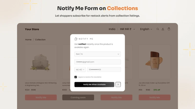 Back In Stock Alert‑ Notify Me