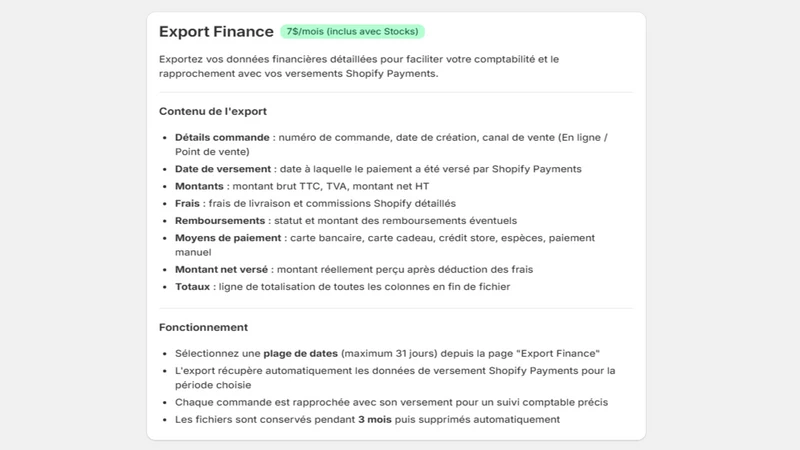 Export : Finance & Stock