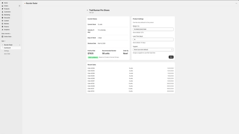 Reorder Radar ‑ stop stockouts