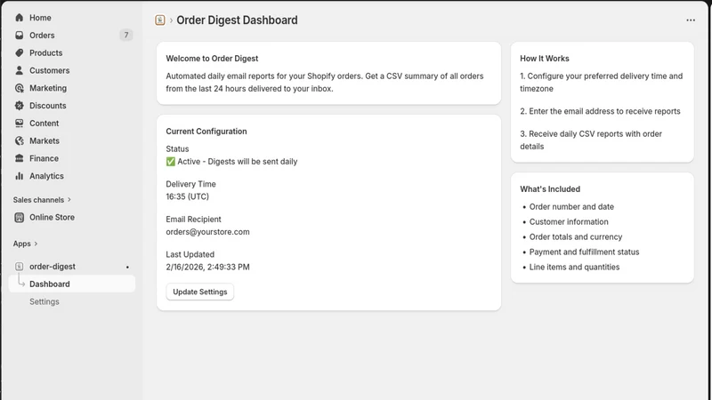 Order Export: CSV/Excel Email