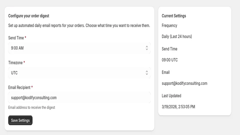 Order Export: CSV/Excel Email